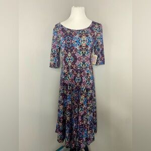 LuLaRoe Nicole Dress Multicolor Abstract A-Line